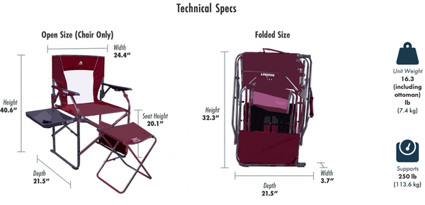 GCI Outdoor 3-Position Director’s Chair with Ottoman - Folds Flat