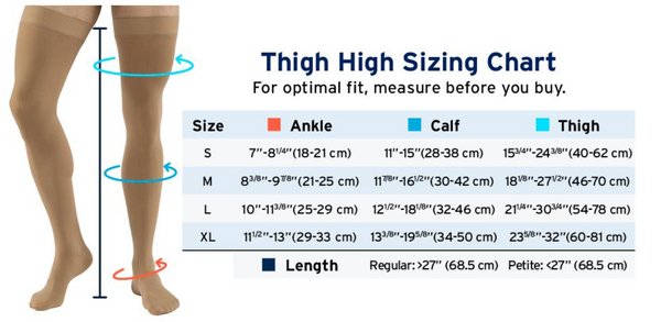 JOBST Opaque Thigh High with Silicone Dot Top Band, 15-20 mmHg Compression Stockings size guide