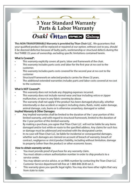 OSAKI OS-4D ESCAPE warranty