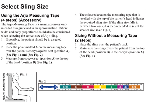 Arjo MAA4031M sling size chart