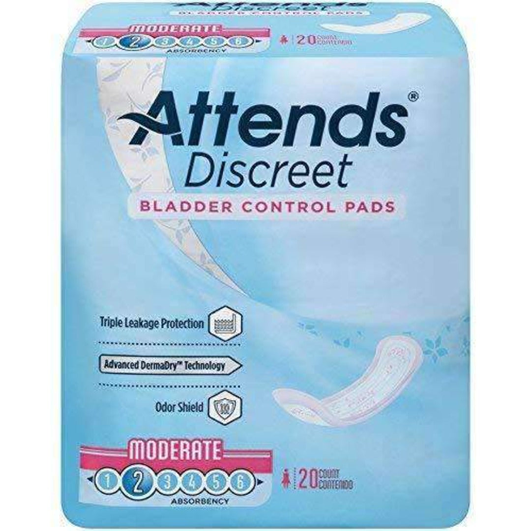 Attends Discreet Bladder Control Pads - Moderate Absorbency Liner Pads -Case of 200 - Senior.com Incontinence