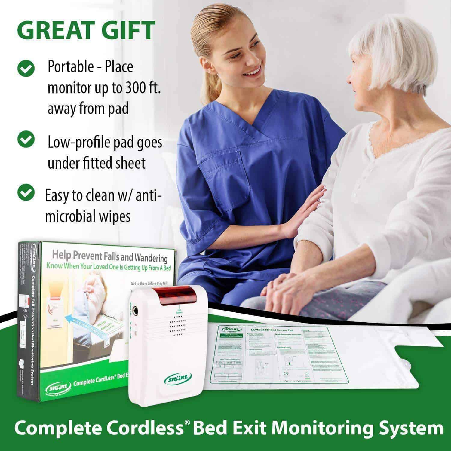 Smart Caregiver Cordless Bed Exit Monitoring System Alarm With Bed Pressure Sensing Pad Help 0161