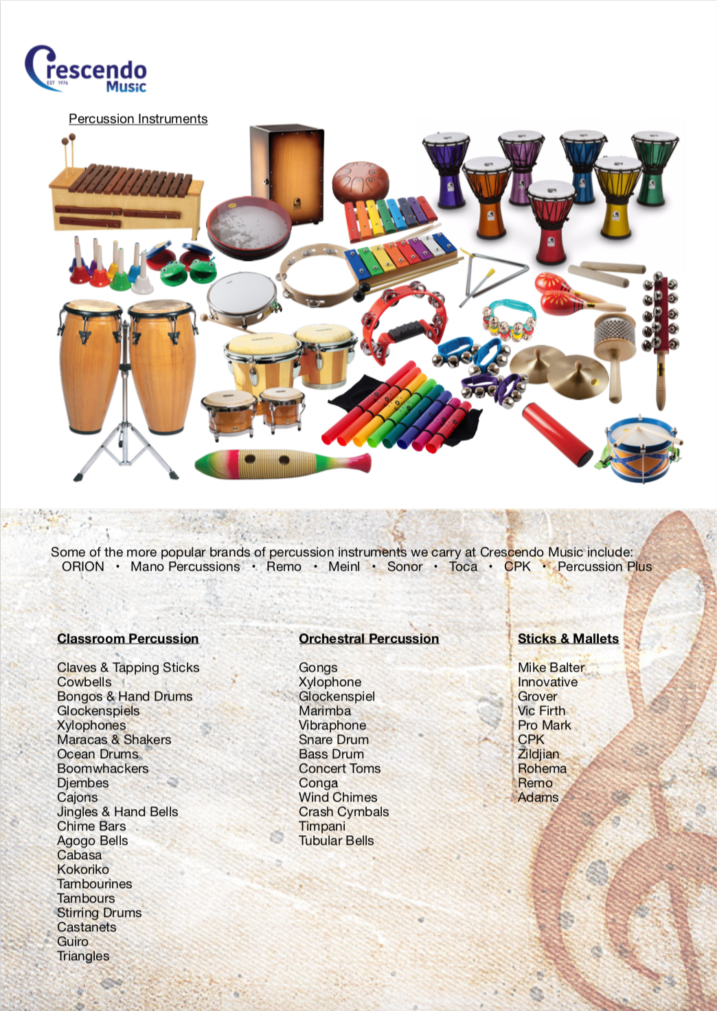 Percussion Instruments • Accessories — Crescendo Music Perth, Australia