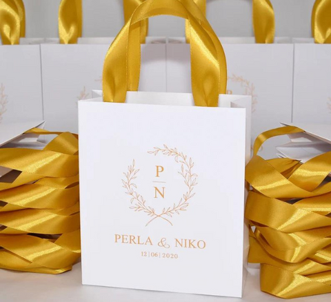 6 1/2 x 9 Personalized Medium Names & Initials Wedding Welcome Kraft Paper  Gift Bags - 12 Pc.