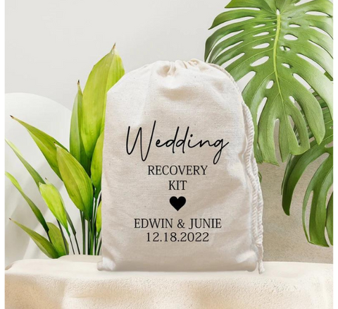 Personalized Wedding Welcome Bags with satin ribbon and your names