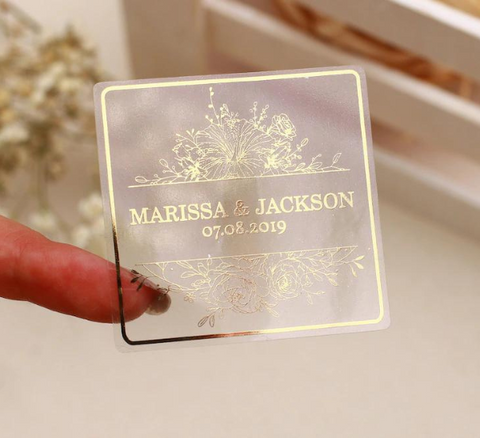 Wedding Stickers With Gold Foil, Clear Wedding Favor Labels With Monograms,  Wedding Gifts Labels, Wedding Gifts Stickers, Rose Gold Labels 