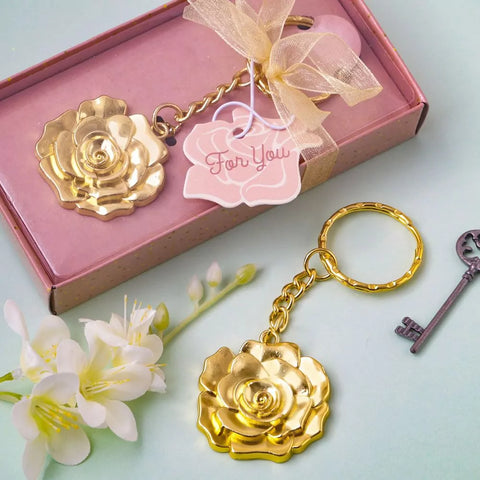 Elegant Pink And Gold Floral Monogram Keychain