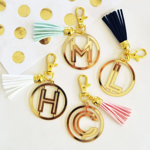 Elegant Pink And Gold Floral Monogram Keychain