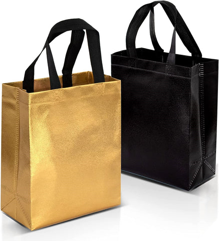 Seajan 50 Pcs Reusable Gold Gift Bags Metallic Birthday Shopping Wedding  Gift