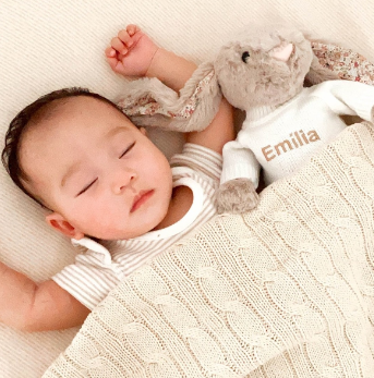 baby sleeping with Jellycat bunny