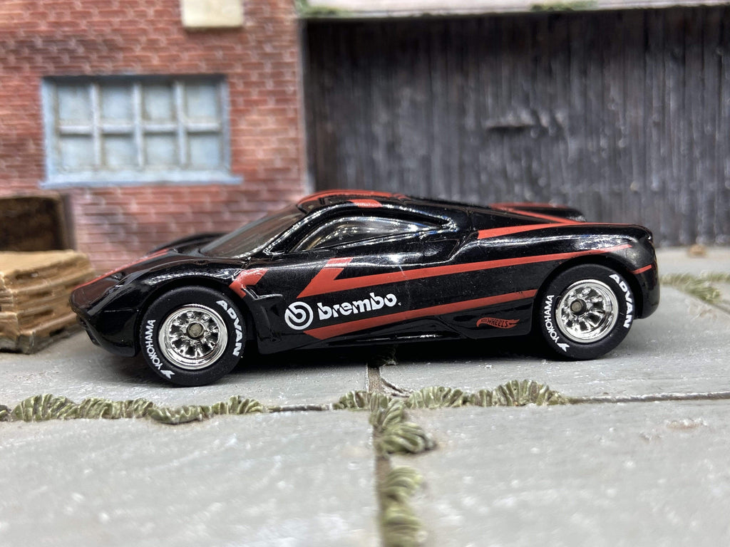 Custom Hot Wheels Pagani Huayra Race Car In BREMBO Black and Red With Chrome Race Wheels With Yokohama Rubber Tires