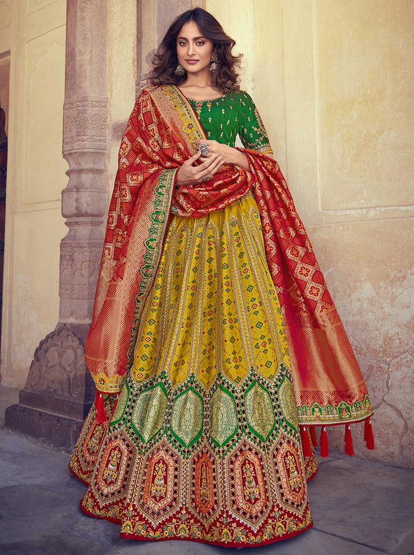 Green Color Printed With Foil Work Dola Silk Lehenga Choli – Looknbook Art