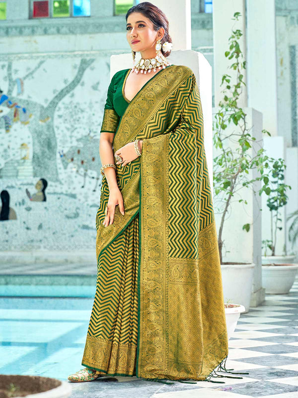 Buy Dark green with black Silk Saree With Silk Blouse Online - SARV0953 |  Andaaz Fashion