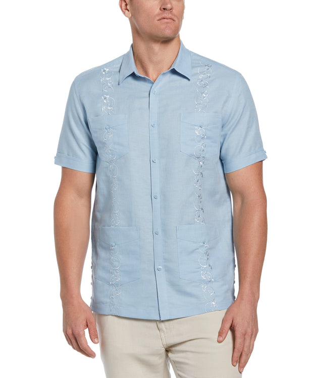 Big & Tall Linen Blend Tonal Embroidery Guayabera Shirt | Cubavera