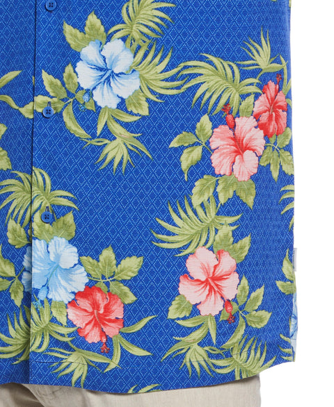Big & Tall Textured Geo Floral Print Camp Collar Shirt (Dazzling Blue) 