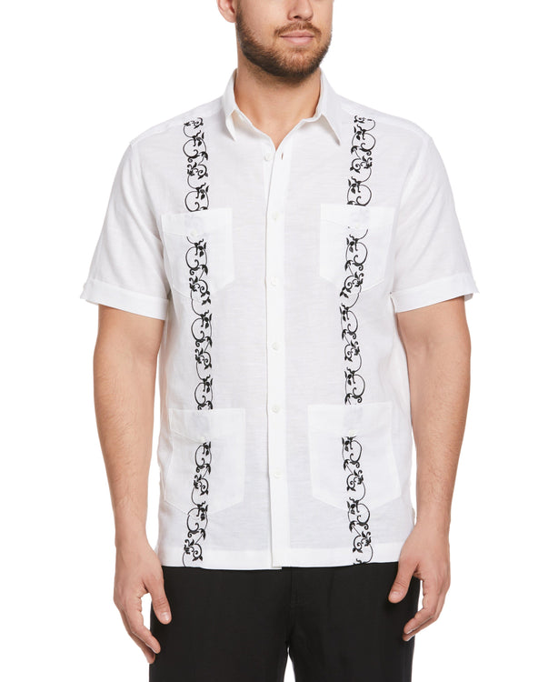 Linen Blend Contrast Embroidery Guayabera Shirt | Cubavera