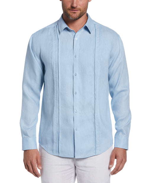 Linen Embroidered Tuck Panel Guayabera Shirt | Cubavera