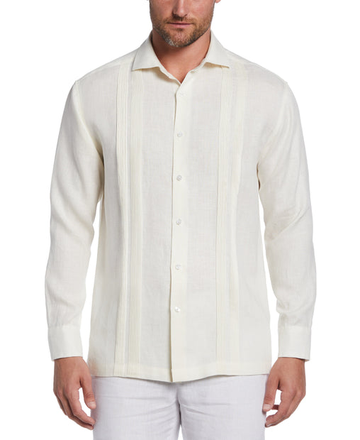 Linen Embroidered Tuck Panel Guayabera Shirt | Cubavera