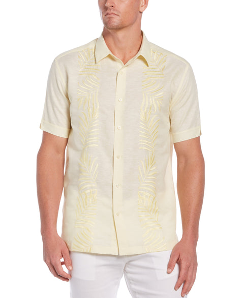 Palm Leaf Embroidered Panel Shirt-Casual Shirts-Pale Banana-L-Cubavera
