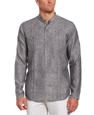 100% Linen Double Pocket Pintuck Long Sleeve Popover Shirt