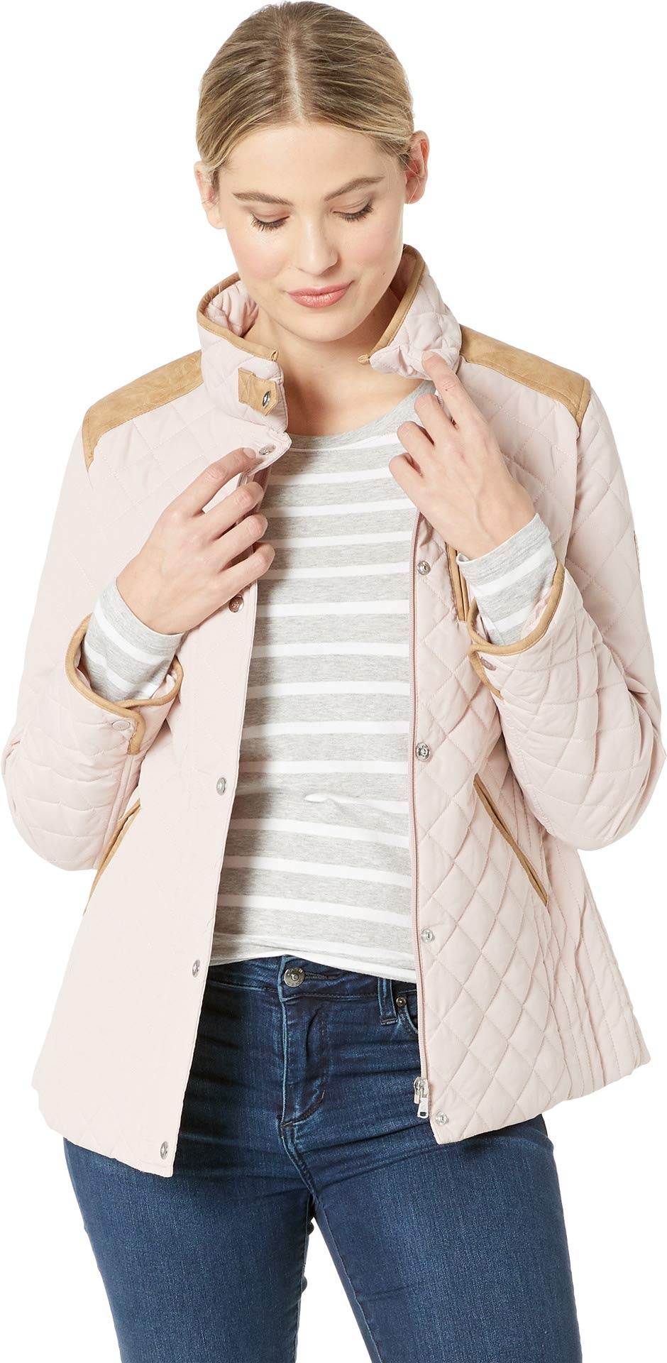ralph lauren quilted jacket with faux leather trim