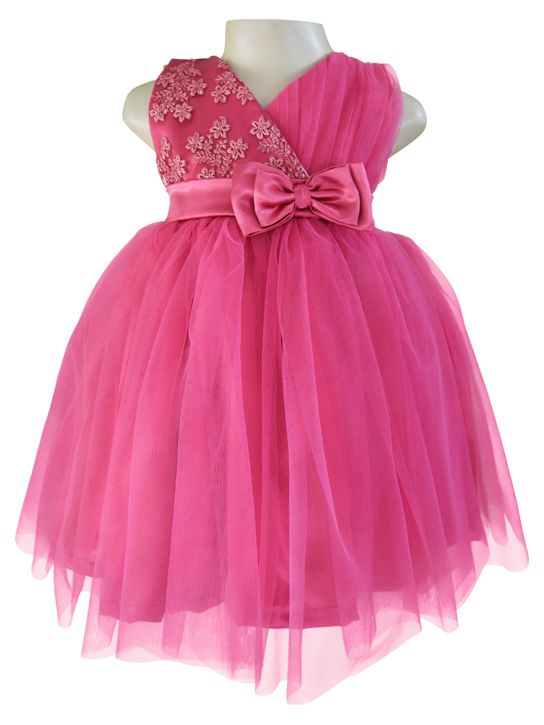 Girls Party Dress | Faye Deep Pink V Neck Dress - faye