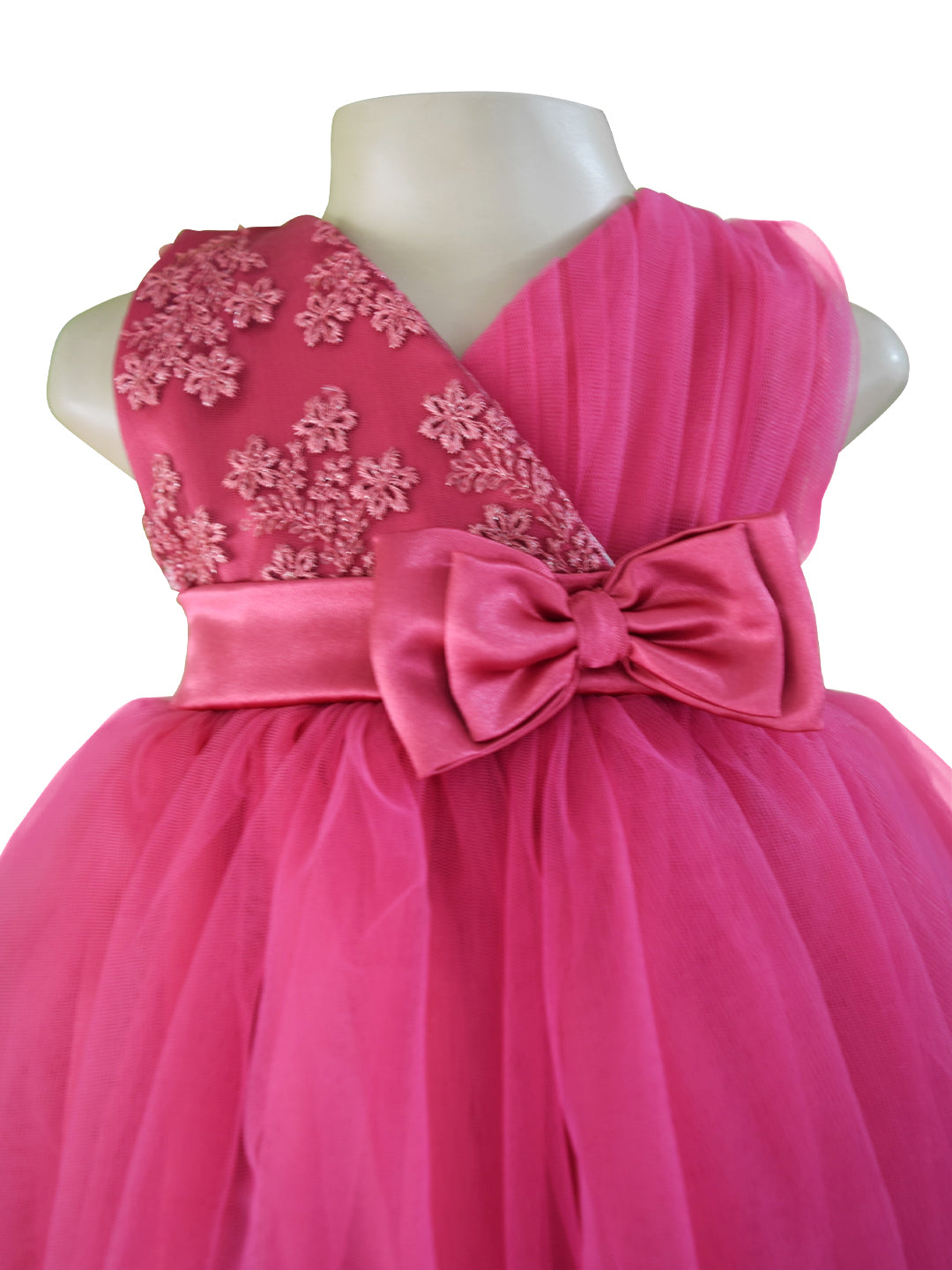 Girls Party Dress | Faye Deep Pink V Neck Dress - faye