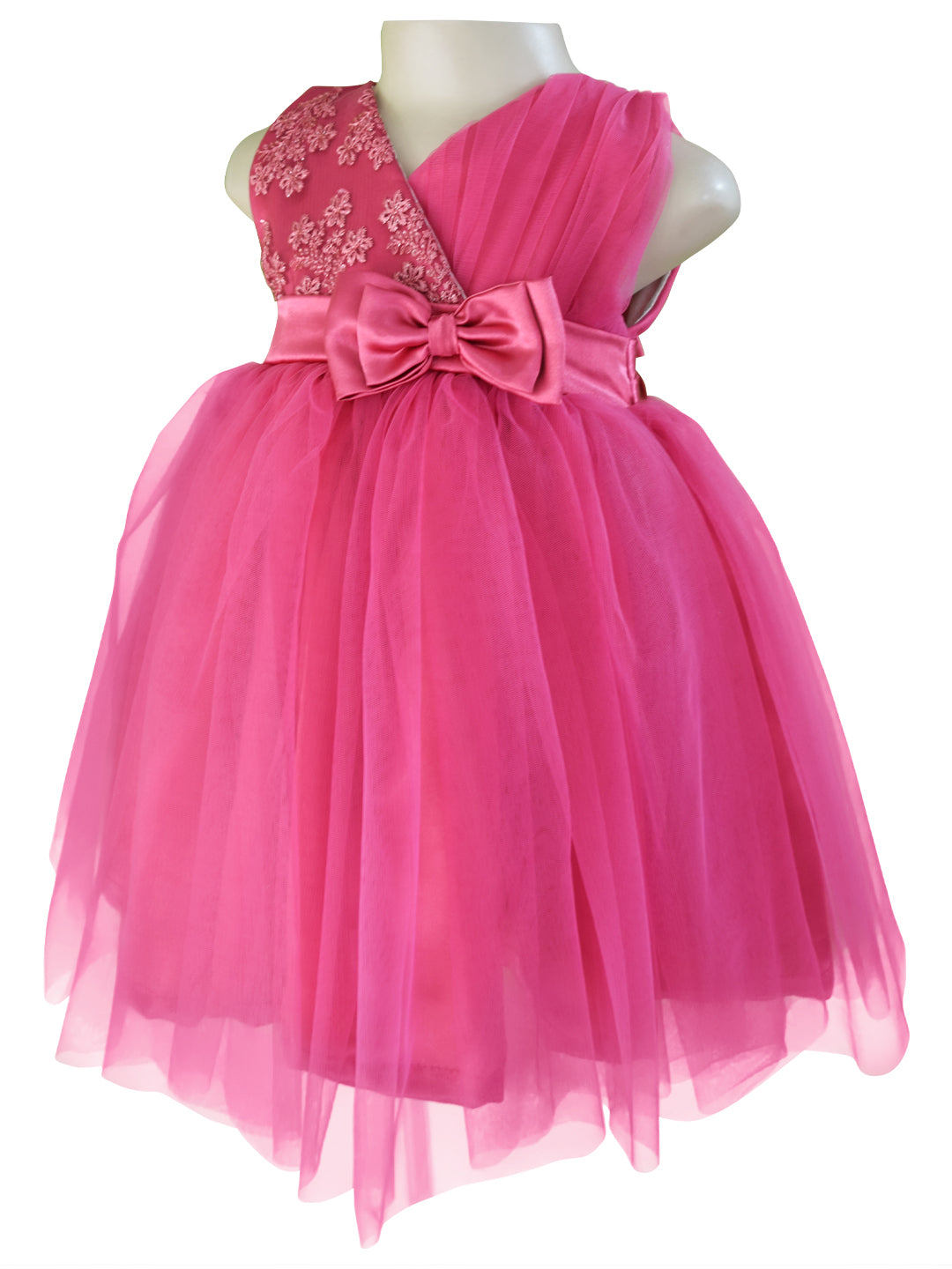 Girls Party Dress | Faye Deep Pink V Neck Dress - faye