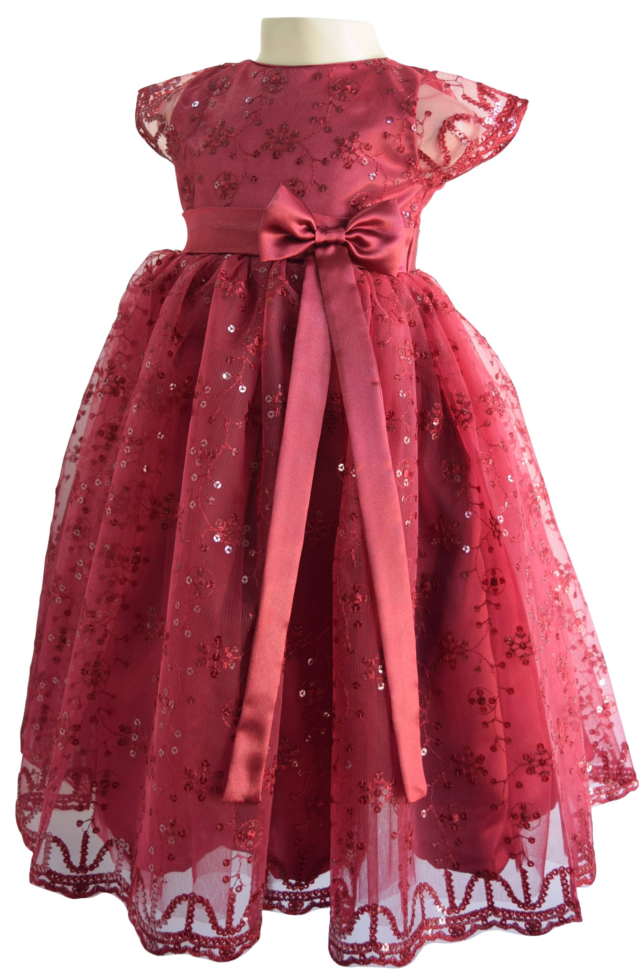 maroon colour baby frock