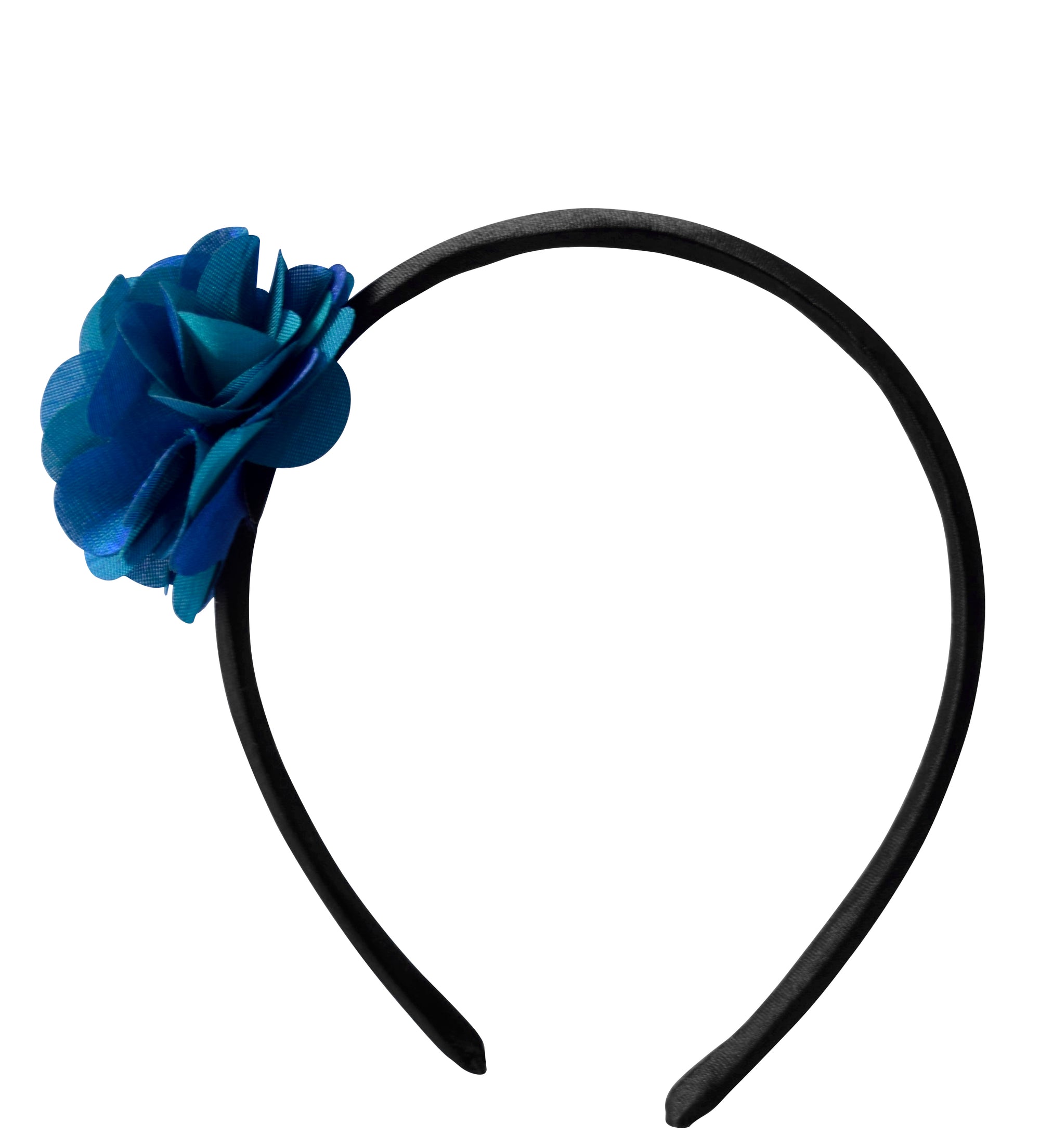 Hair Band  Blue Bow on Black Satin  faye