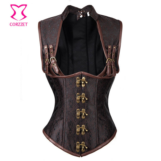 Victorian Brown Brocade Underbust Corset