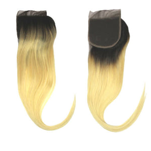 Brazilian Hair Lace Closure Black To Blonde Ombre Straight