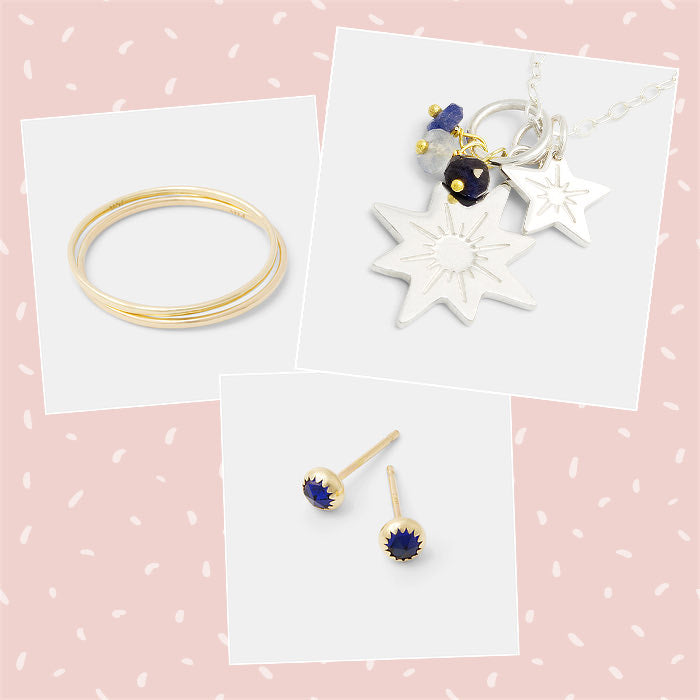 Mixed and matched sterling silver gold sapphire jewellery designs
