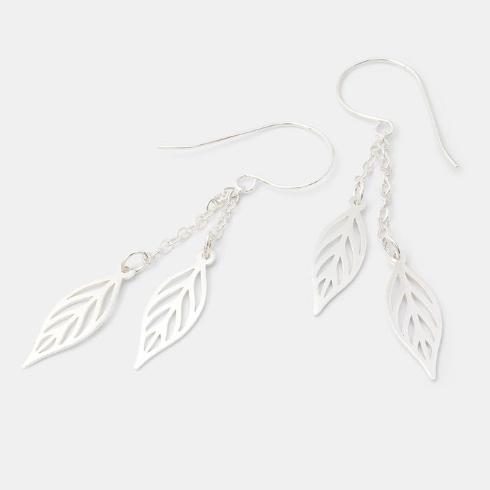 Leaf chain long dangle earrings in sterling silver in our Australian online jewellery store
