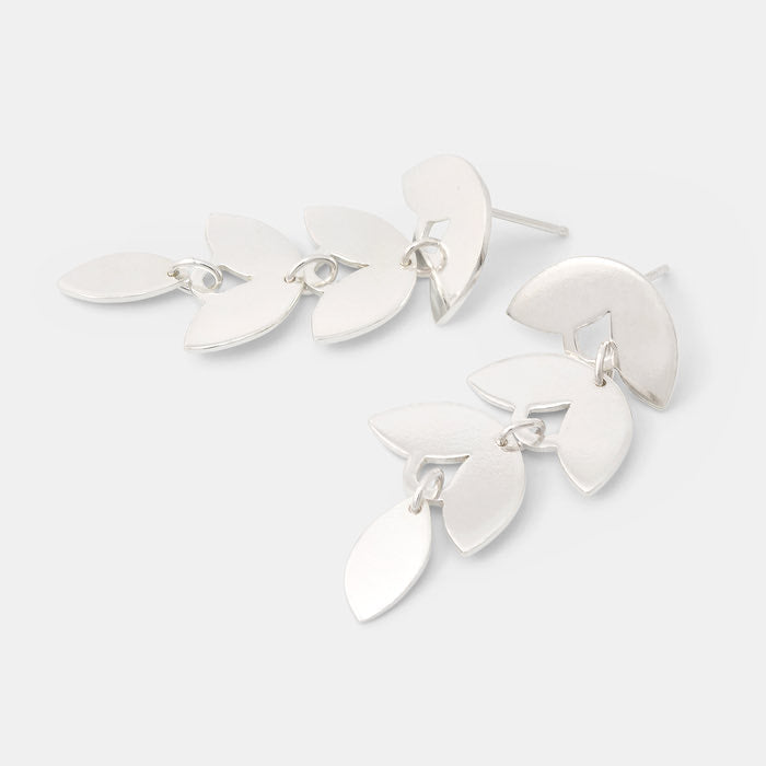 Leaves long dangle earrings in sterling silver