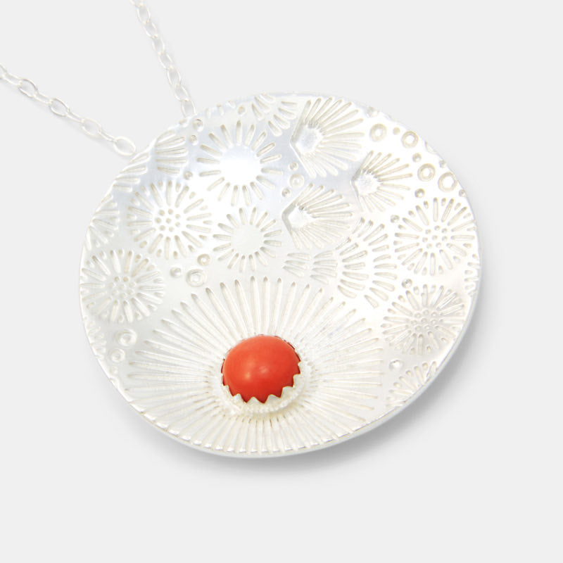 silver pendant necklace with coral