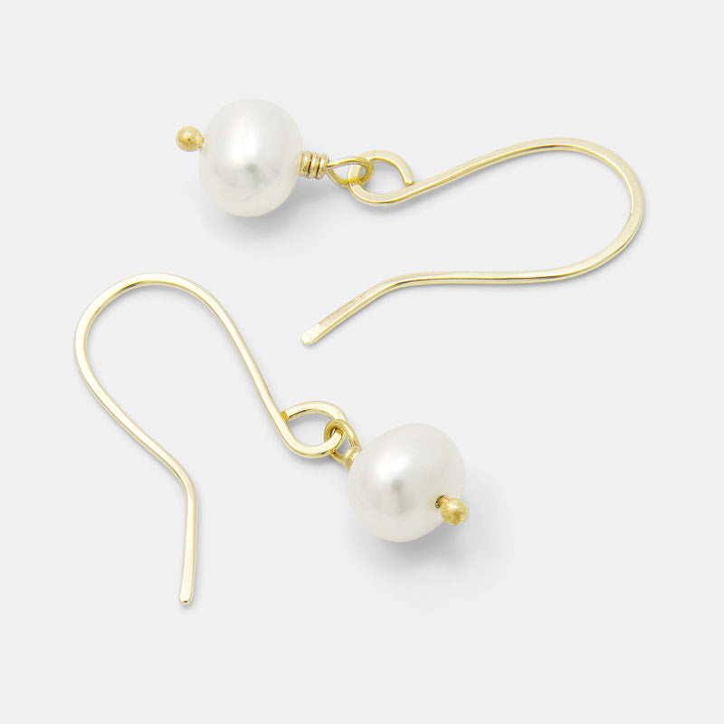 solid gold pearl drop earrings