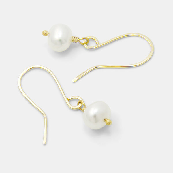 Solid gold pearl drop earrings