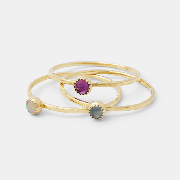 Solid gold rings including birthstone stacking rings in Australia.