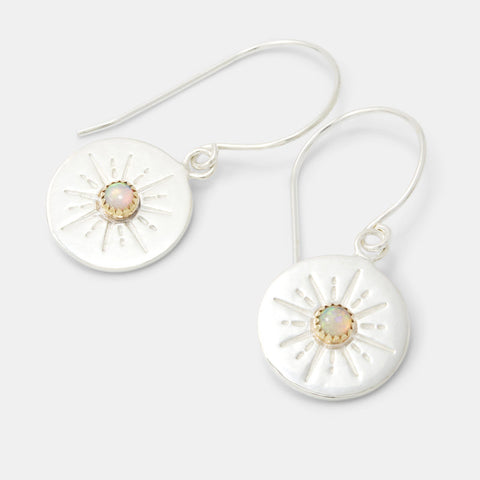 Sterling silver earrings: drop earrings with a starburst and Australian opal design
