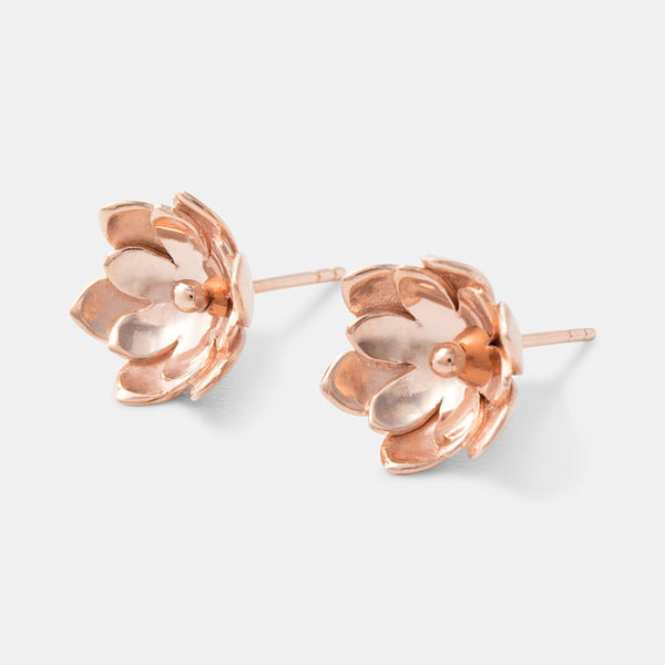 Rose gold stud earrings: double tulip flowers