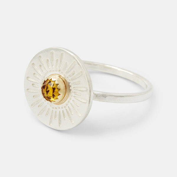 Sunburst and citrine gemstone statement ring