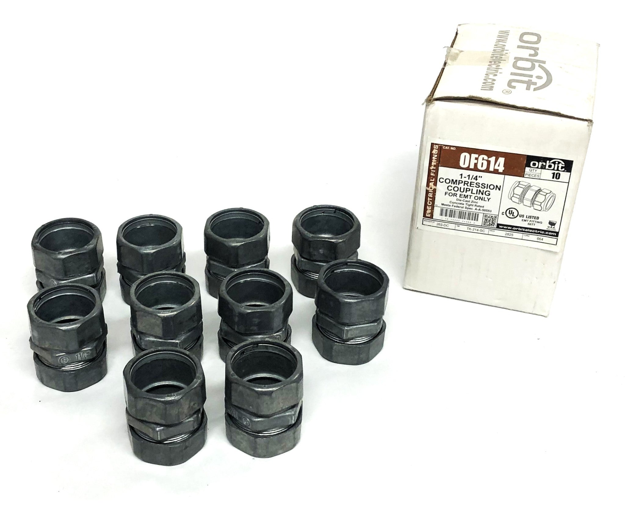 Orbit Box Of 10 1-1/4 Inch EMT Compression Coupling OF614 NOS