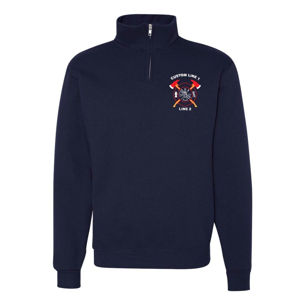 Customized Classic Quarter Zip Job Shirt with Crossed Axes Embroidery  - Navy / 2X-Large