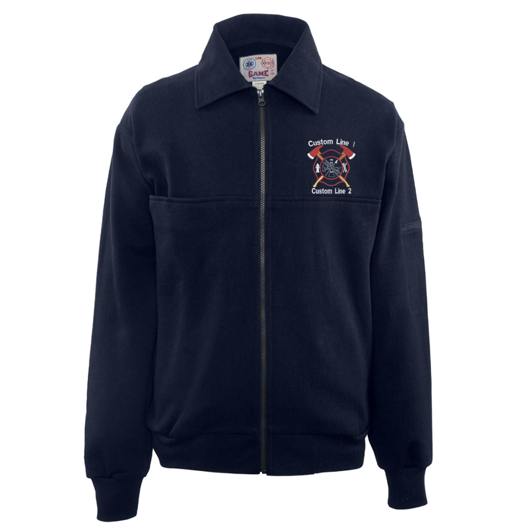 Customized Game Full Zip Job Shirt with Crossed Axe Embroidery 