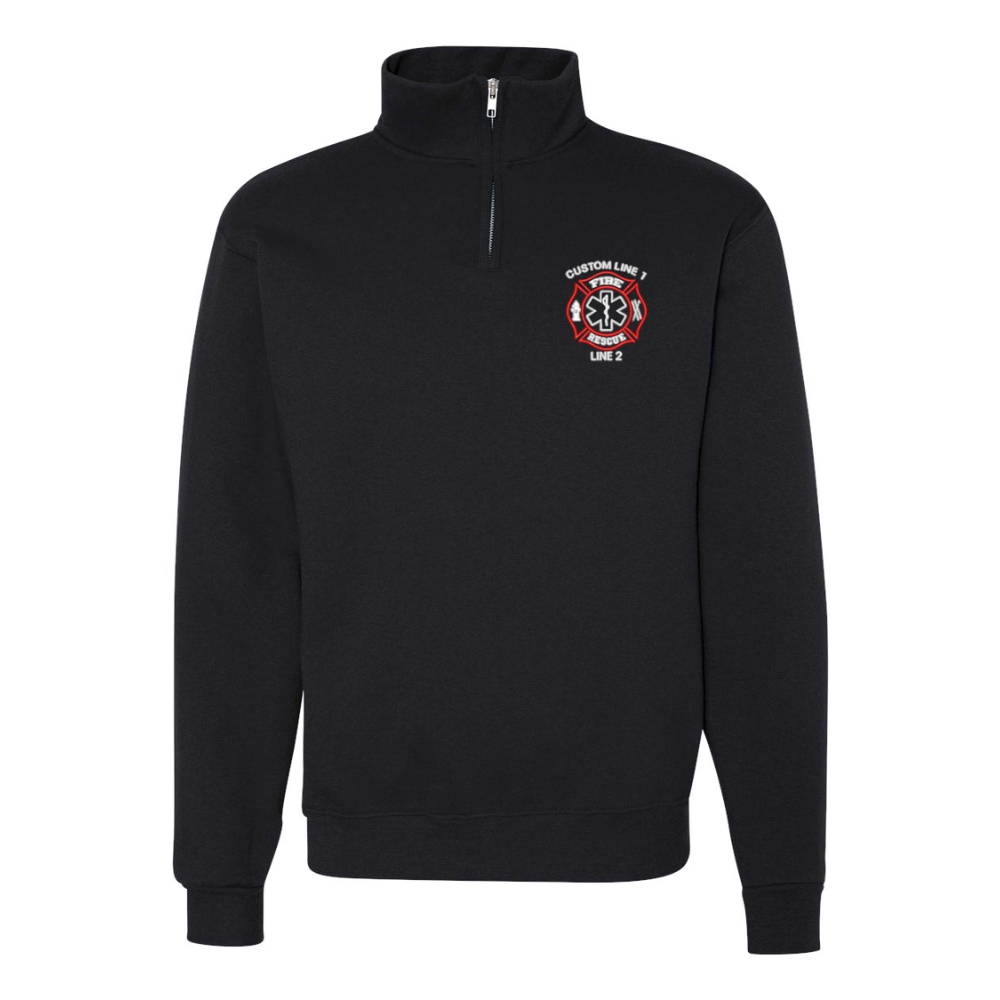 Customized Classic Quarter Zip Job Shirt with Fire Rescue Embroidery  - Black / X-Large