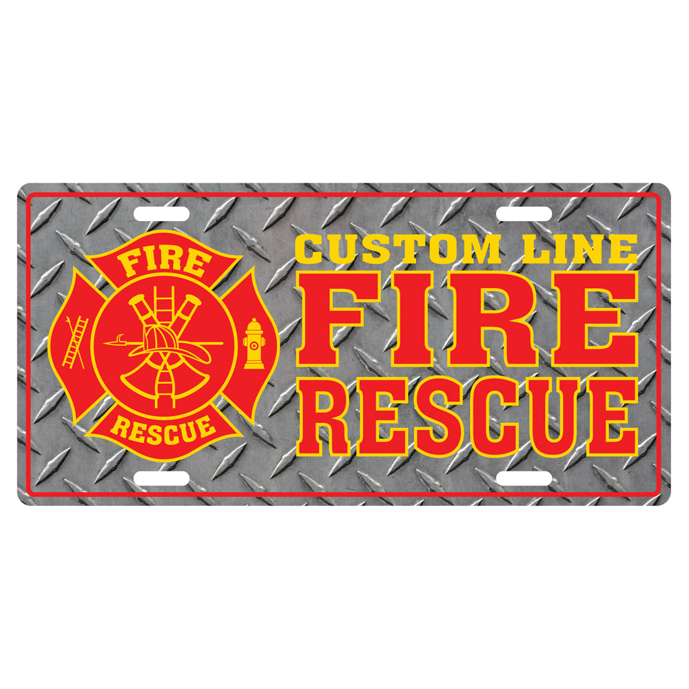 Image of Customized Fire Rescue Red & Gold License Plate