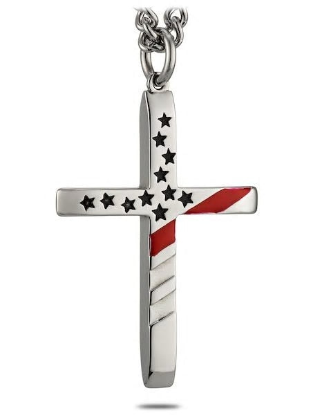 Image of Stainless Steel Tapered Thin Red Line Cross Necklace- John 19:30