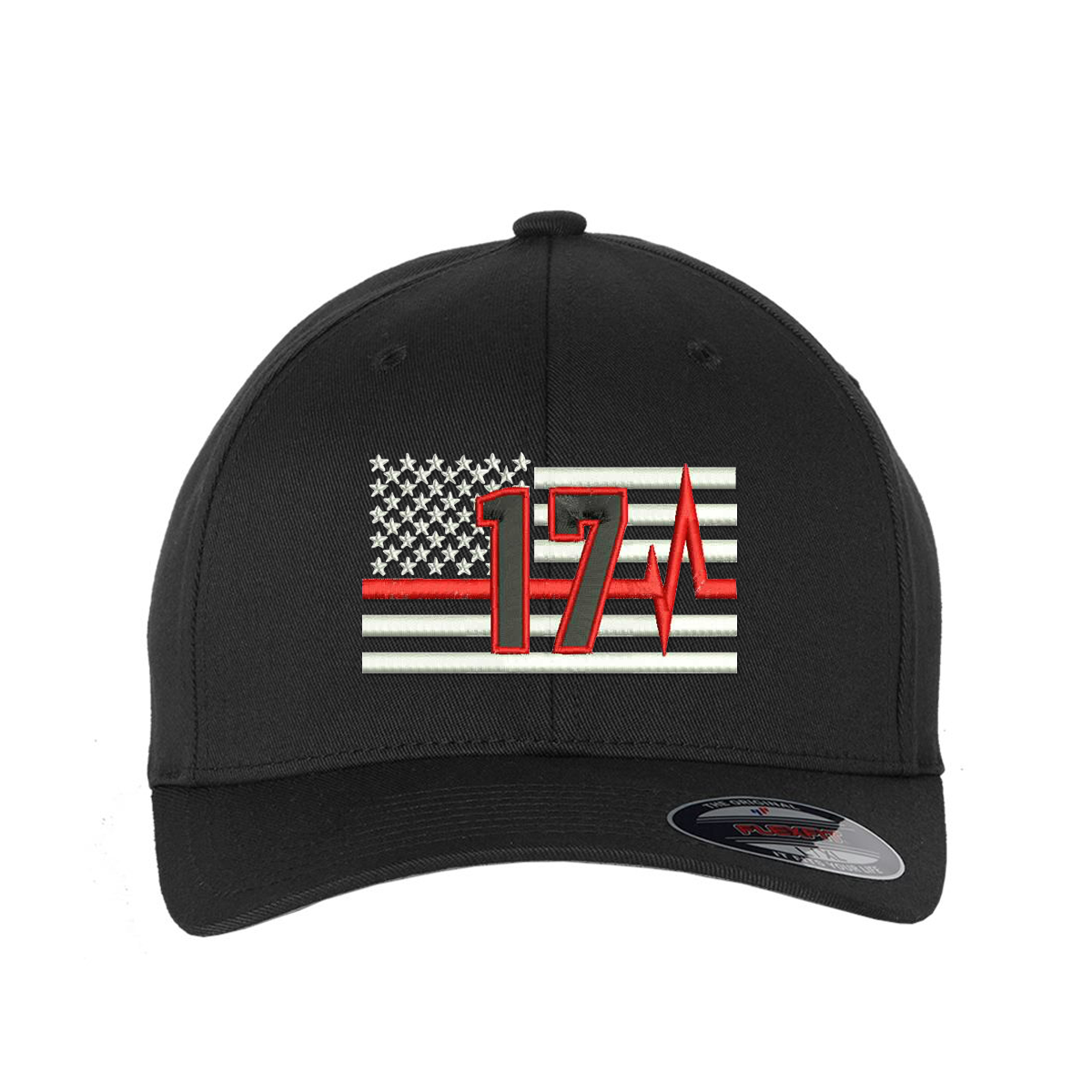 Image of Personalized Thin Red Line Flag Pulse FlexFit Hat