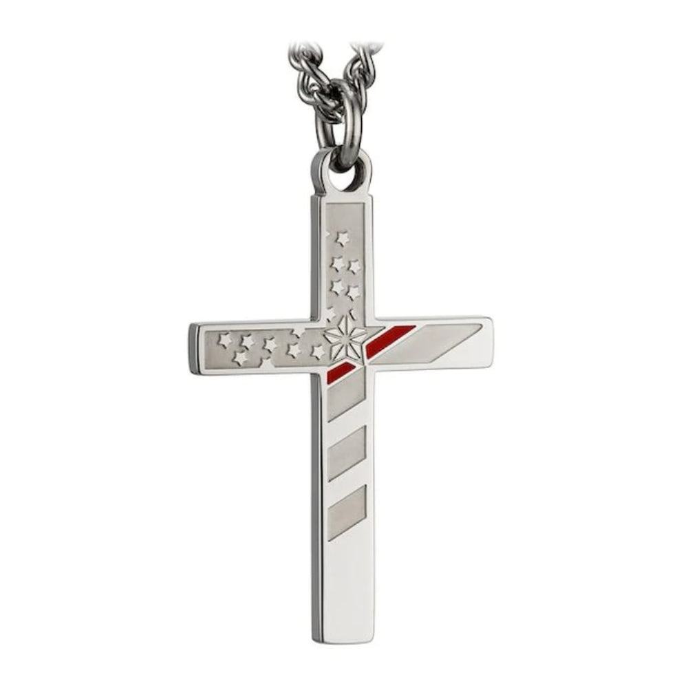 Image of Stainless Steel Thin Red Line Flag Cross - Isaiah 6:8